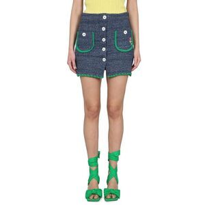 CORMIO Textured Knit Mini Skirt with Button Front and Contrast Trim Women BLUE